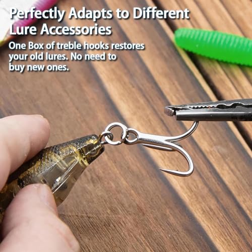 9KM DWLIFE Treble Hooks 4X High Carbon Steel Triple Hooks Fishing Hooks for Big Salmon Trout Bluefish Catfish Hooks 10 pcs - color: Silver, size: 2#