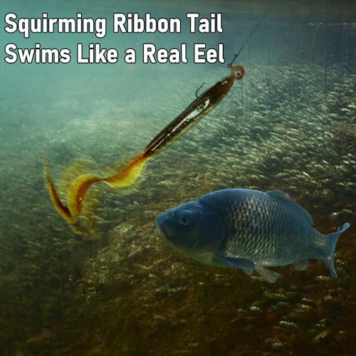 Dr.Fish 5 Pack Sand EEL Lures Saltwater Soft Fishing Lures Swimbait 6 Inch 3/8oz Surf Fishing Creature Baits Soft Plastic Artificial Ribbontail Worm - color: Brown/Orange