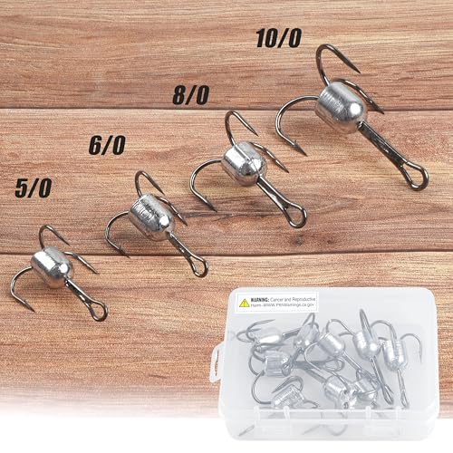 Snagging Hooks Snagging Weighted Treble Hooks 5pcs Large Weighted Fishing Hooks for Baitfish Tuna Swordfish Trout Salmon Fishing 4 Sizes 1oz 1.25oz 1.5oz 2.5oz - size: Mixed Sizes-5pcs