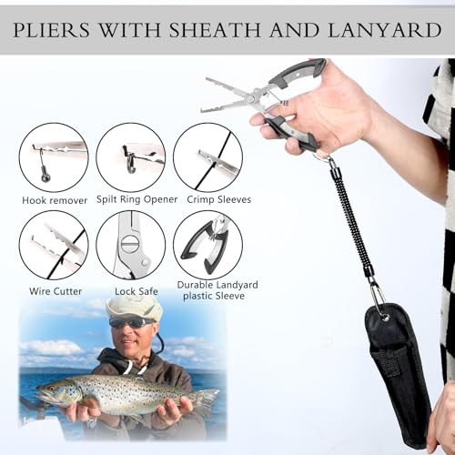 Sosation 134 Pcs Fishing Tool Fishing Tackle Box Kit and Equipment for Adults Beginner Gift, Hook Remover, Pliers Kit, Backpack Tackle Container Lures, Lip Gripper, Weigh Scale - color: Desert Camouflage