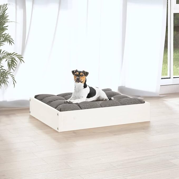 Solid Wood Pine Dog Bed, Solid Wood Pet Bed, Small Pet Furniture Cat & Dog Bed Frame, White 20.3"x17.3"x3.5",-543