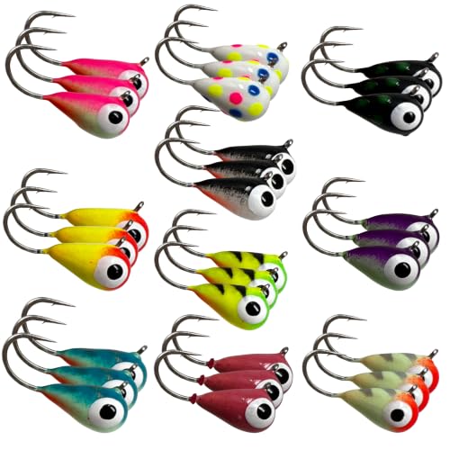 Reaction Tackle Tungsten Ice Fishing Jigs, Tear Drop Jig Heads that Glow with UV Light for Panfish, Crappie, Walleye, Perch, Trout and Bluegill - color: 30-pcs Variety Pack, size: 5 mm