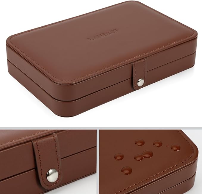 LANDICI Small Jewelry Box for Women Girls, PU Leather Travel Jewelry Case, Portable Jewelry Organizer Storage Holder Display for Ring Earrings Necklace Bracelet Bangle Men Kids Gift, Coffee