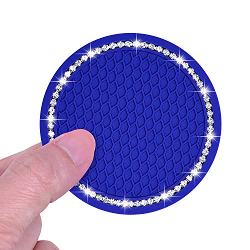Bling Car Coasters, Wisdompro 4 Pack PVC Car Cup Holder Insert Coaster - Anti Slip Universal Vehicle Interior Accessories Crystal Glitter Cup Mats for Women and Men (2.75" Diameter, Blue) - color: Blue