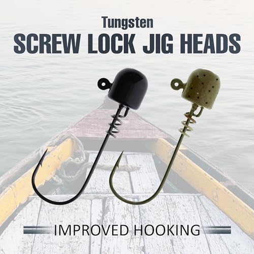 Reaction Tackle Tungsten ScrewLock Ned Rig Jig Heads, Weedless Finesse Jig Heads for Bass, Walleye, and Panfish, Spinning Rod Setups (5-Pack) - color: Green Pumpkin, size: 3/16 Oz