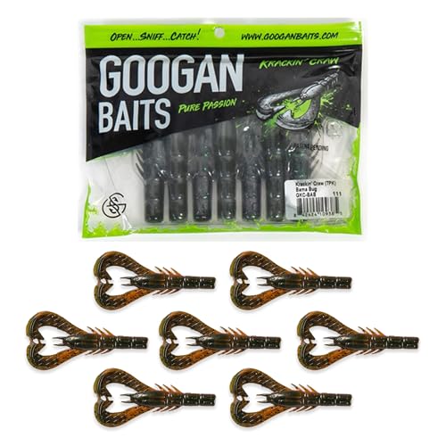 Googan Squad Krackin' Craw Soft Plastic Crawfish Bait for Bass Fishing – Patented V-Ridge Claws, Salt-Injected, Slaunch Sauce Scent (6pk) - color: Chartreuse Pepper Green Fleck, size: 4"