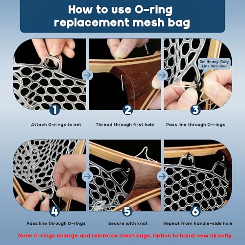 Riverruns Rubber Net Replacement with Repair Kit Fly Fishing Net Replacement Knotless Netting Bag for Rubber Fishing Net, Catch & Release - color: Black, size: 15.7" Dia x 13.8" Depth (47.2" Circumference)