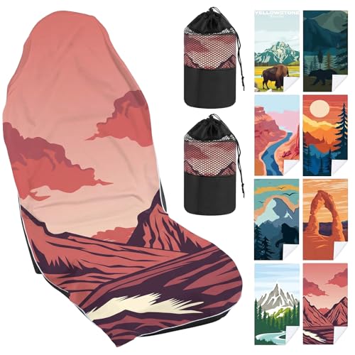 Hahafelt Car Seat Towel Covers with Storage Bag, 63 x 32 Inch Universal Non Slip Waterproof Sweat Protector for Car Truck, Gym Swimming Running, Machine Washable(2 Pack,Death Valley National Park) - style: Death Valley National Park