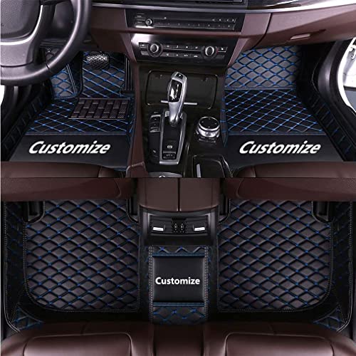 Custom Personalized Floor Mats - Luxury Full Coverage All Weather Mats, Anti-Slip Leather Set, Fits 98% of Cars, Trucks & SUVs (Black Blue) - color: Black Blue