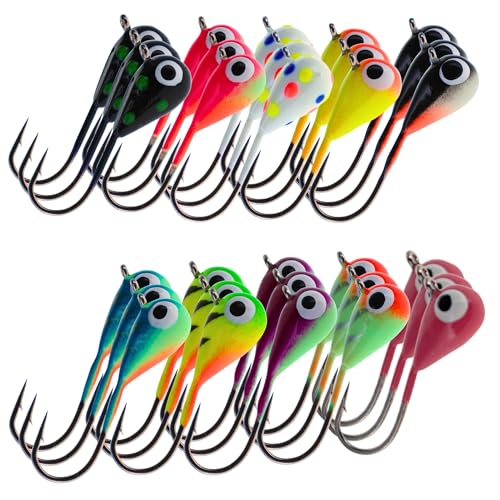 Reaction Tackle Tungsten Ice Fishing Jigs, Tear Drop Jig Heads that Glow with UV Light for Panfish, Crappie, Walleye, Perch, Trout and Bluegill - color: 30-pcs Variety Pack, size: 7 mm Long