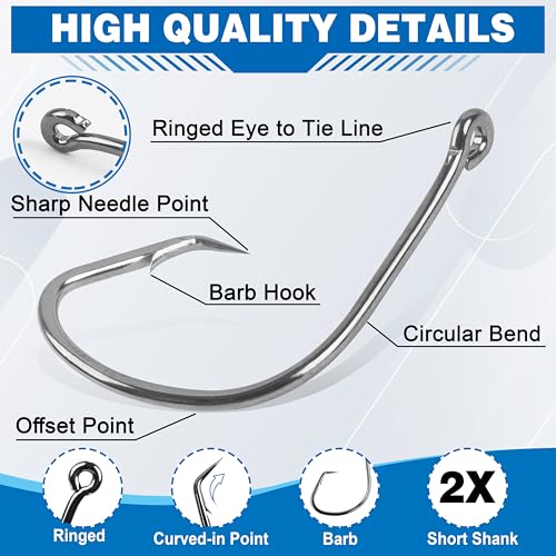 Circle Hooks Saltwater,100pcs Catfish Hooks Offset Circle Octopus Fishing Hooks High Carbon Steel 2X Strong Barbed Fishhooks for Bass Trout Freshwater Saltwater - size: 100pcs-1/0