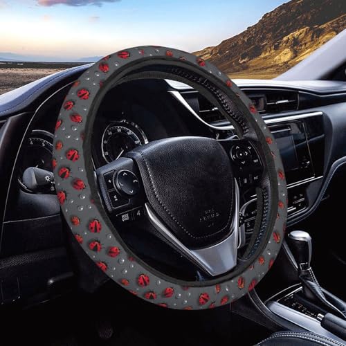 Cute Ladybug with Raindrop Steering Wheel Cover for Women Men, Non-Slip Steering Wheel Protector Car Wheel Covers, Universal 15 Inch Fit for Auto, Suvs, Truck - color: Cute Ladybug With Raindrop
