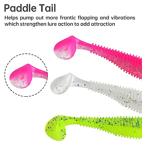 MAFIMOEA 40/30/25Pcs Paddle Tail Swim Baits Lures Fishing Soft Plastic Lure Kit for Bass Trout Walleye Crappie 6.5cm 7.5cm 10.5cm - color: White, size: 2.55IN/6.5CM - 40PCS