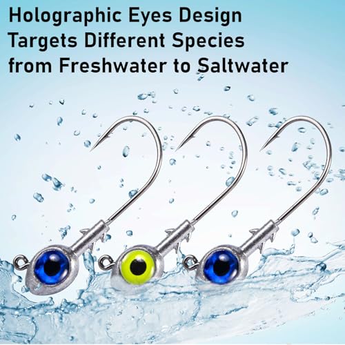 Dr.Fish 10 Pack Fishing Eyes Jigs 3D Eyes Trout Heads Bass Hook Saltwater Swimbait Jig Heads Freshwater Walleye Redfish Striper 1/2oz 3/8oz 1/4oz 3/16oz - color: Chartreuse Eyes, size: 3/8oz-Hook #4/0