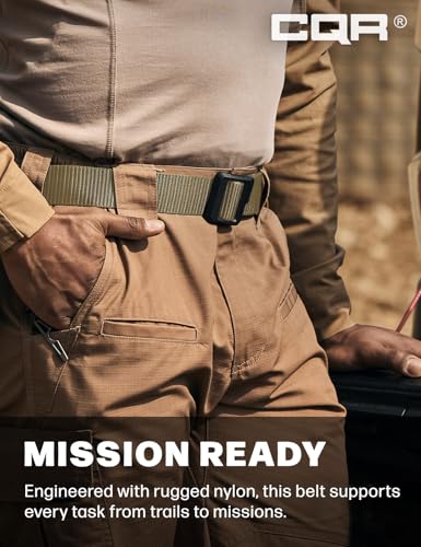 CQR Tactical Belt, Military Style Heavy Duty Belt, Webbing EDC Quick-Release Buckle - color: 2pack Dura Nylon Black/Khaki, size: Medium