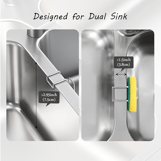 4 Pcs Sponge Holder for Kitchen Sink Movable Hanging Sponge Caddy Organizer Stainless Steel Multipurpose Double Bowl Sink for Brush Quick Drying Dish Sponge Holde