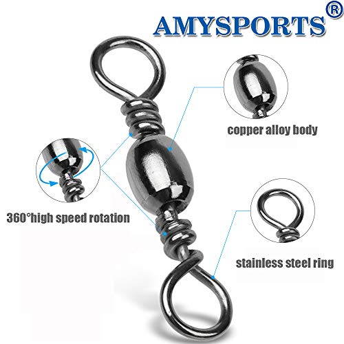 AMYSPORTS High Strength Fishing Swivels Barrel Solid Ring Barrel Fishing Swivel Rolling Fishing Tackle Line Connector Saltwater Freshwater Stainless Steel Accessories - size: Size12 (31lb) 100 pcs