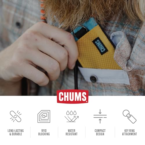 Chums Surfshorts Wallet - Lightweight Zippered Minimalist Wallet with Clear ID Window - Water Resistant with Key Ring (Red/Blue Swirl) - color: Red/Blue Swirl