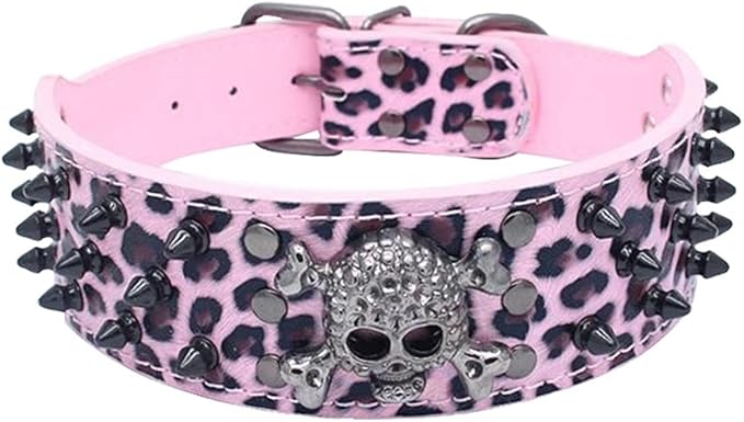 Serijoars Spiked Studded Dog Collar, PU Leather Dog Collar, Adjustable Pet Collars for Medium or Large Breed Pet (XL, Leopard2)