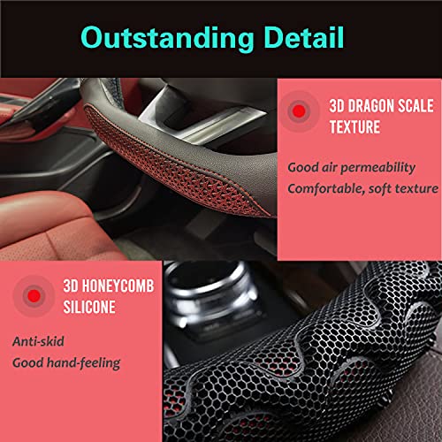 PINCTROT D Shaped 14 Inch Small Sized Steering Wheel Cover Great Grip with 3D Honeycomb Anti-Slip Design, Flat Bottom 14 Inch (Wine Red) - color: 6.D-shaped,Wine Red, size: Small Size[14''-14 1/4'']