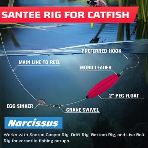 Narcissus Fishing Slotted Peg Float – Slip Bobbers for Fishing, Catfishing Tackle, Fishing Bobbers for Bass, Santee Rig, Easy Line Insertion, No Threading - color: 9pcs-2.5in