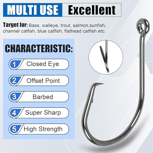 Circle Hooks Saltwater,100pcs Catfish Hooks Offset Circle Octopus Fishing Hooks High Carbon Steel 2X Strong Barbed Fishhooks for Bass Trout Freshwater Saltwater - size: 100pcs-6/0
