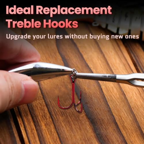 FishTrip 25/50/200pcs Treble Hooks Red, Replacement Hooks for Hard Lures | High Carbon Steel, Ultra Barbed Sharp Triple Fishing Hooks for Saltwater Freshwater, Fish Hook for Bass Trout Size 14-4/0 - size: 1/0#_25pcs