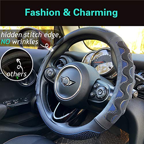 PINCTROT Steering Wheel Cover Great Grip with 3D Honeycomb Anti-Slip Design, Universal 14.5-15 Inch (Blue) - color: 4.Blue, size: Medium(Standard) Size[14 1/2''-15'']