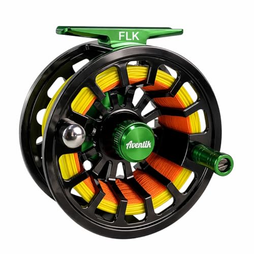 Aventik FLK II Fly Fishing Reel Aluminum Trout 3/5, 5/7, 7/9wt Large Arbor Freshwater Fly Reel - size: 3/5wt, style: Black-with Line
