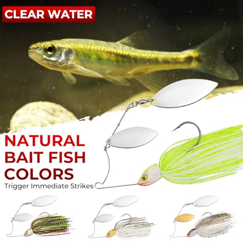MadBite by KastKing Spinnerbait Fishing Lures, Bass Trout Salmon Walleye Stainless Steel Spinner Baits Kit, Saltwater Freshwater, 4 pcs - color: Clear Water - Colorado & Willow, size: 3/8oz