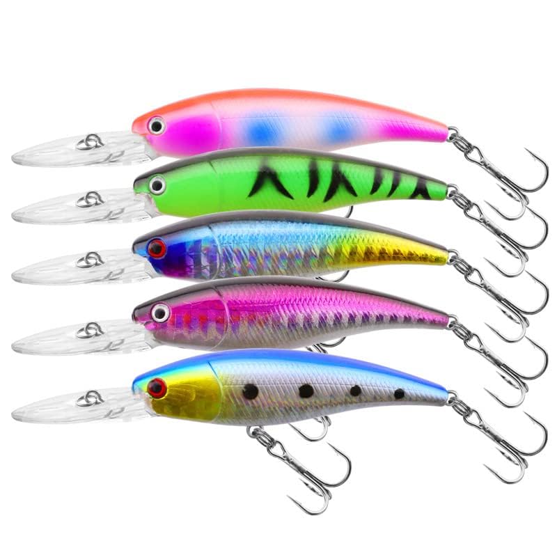 5pcs 3D Minnow Bass Fishing Lures Crankbaits, Fishing Hard Baits Swimbaits Topwater Lures for Trout Bass Perch Fishing