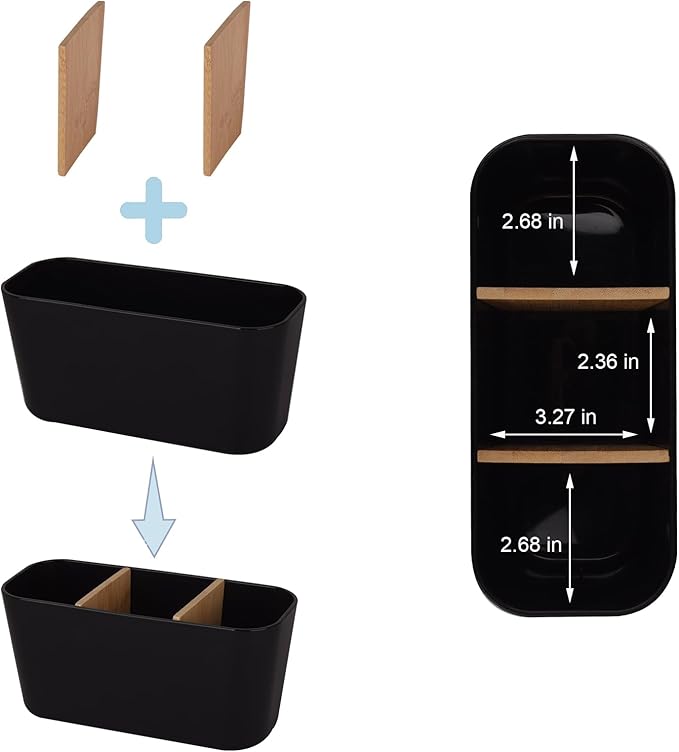 Toothbrush Holders for Bathrooms, Bamboo Tooth Brush Holder with 3 Slots Bathroom Vanity Organizer Countertop for Electric Toothbrushes, Toothpaste, Razors - Black