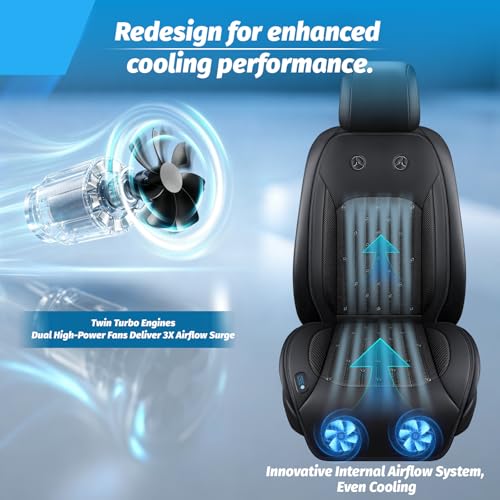 Cooling Car Seat Cover with 2 Powerful Turbo Fans，12V-24V Ventilated Cooling Car Seat Cushion，3-Speed Adjustable Breathable Cooling Seat Cover for Car SUV Truck Universal Fit (Black) - color: BLACK
