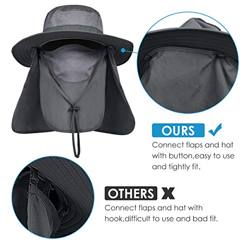IYEBRAO Mens Outdoor Sun Hat with Face Neck Flap UV Protection Wide Brim Fishing Hat for Hiking Safari Gardening UPF 50+ - color: 2 Pack-dark Gray＆dark Gray