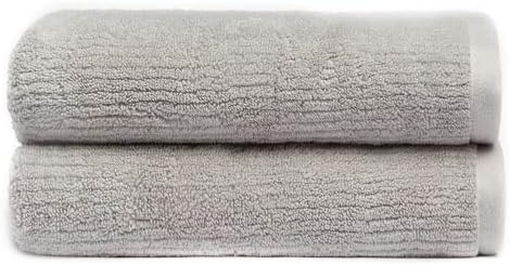 Cozy Earth Ribbed Hand Towel Set - 60% Cotton 40% Viscose from Bamboo Hand Towels - Soft & Absorbent Textured Ribbed Pattern - 2 Pack Light Grey