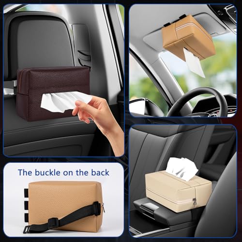 Car Tissue Holder, Standard Tissue Holder for Pu Leather Car Napkin Holder, Backseat Extra Large Tissue Organization Fit for 120-230 Tissues per Box 7.08'' x 4.72'' x 3.15'' (Beige) - color: Beige