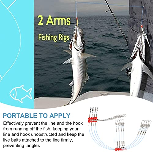 YOTO Fishing Leaders,Saltwater Tackle Rig with Swivels Snap, High-Strength Fishing Wire Gear Equipment for Lures Bait Or Hooks,1Arm and 2Arm - color: Blue Nylon Leaders, style: 2arm，24pack