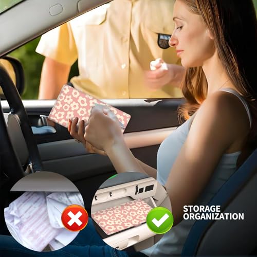 Leather Car Registration and Insurance Card Holder, Cute Car Accessories Vehicle Glove Box Car Organizer for Documents, Cards, License Pink Cute Flowers - color: Pink Cute Flowers