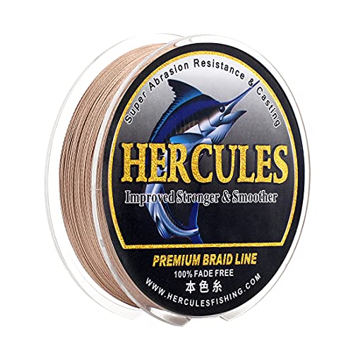 HERCULES Braided Fishing Line, Not Fade, 109-2187 Yards PE Lines, 4 Strands Multifilament Fish line, 6lb - 100lb Test for Saltwater and Freshwater, Abrasion Resistant - color: Brown, size: 8lb (3.6kg)-0.10mm-328Yds (300m)-4S