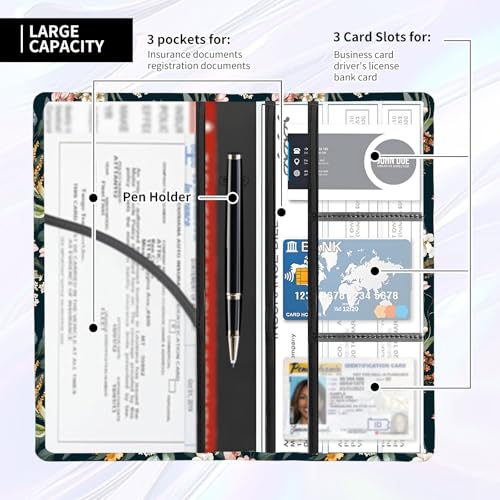 Leather Car Registration and Insurance Card Holder, Cute Car Accessories Vehicle Glove Box Car Organizer for Documents, Cards, License Boho Luxury Flowers - color: Boho Luxury Flowers