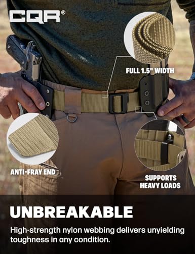 CQR Tactical Belt, Military Style Heavy Duty Belt, Webbing EDC Quick-Release Buckle - color: 2pack Dura Nylon Black/Khaki, size: Medium