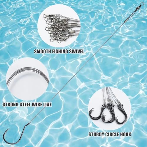 Circle Hooks Rigs, 15pcs Fishing Leader Rigs with Steel Leader Wire and Circle Hooks 1/0 2/0 3/0 4/0 5/0 6/0 7/0 8/0 9/0 10/0 for Bass, Catfish Fishing - size: 2/0