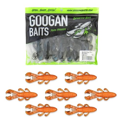 Googan Squad Bandito Bug Fishing Lures – Soft Bait for Bass Fishing, Swim Baits with Unique Kicking Action, Saltwater and Freshwater Fishing Gear, Pack of 6 (4 inches) - color: Green Pumpkin Blue