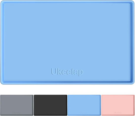 Extra Thick Silicone Mat Waterproof with Raised Edge 19” x 12”, BPA Free Non-Slip Dog & Cat Food Mat, Feeding Mat for Food and Water Bowls, Spill Proof Mat to Protect Floors, Blue