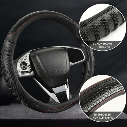14 inch Steering Wheel Cover Great Grip with 3D Honeycomb Hole, Anti-Slip Sporty Design, Small 13.5-14 inch(All Black) - color: All Black, size: Round-Small[13.5''-14'']