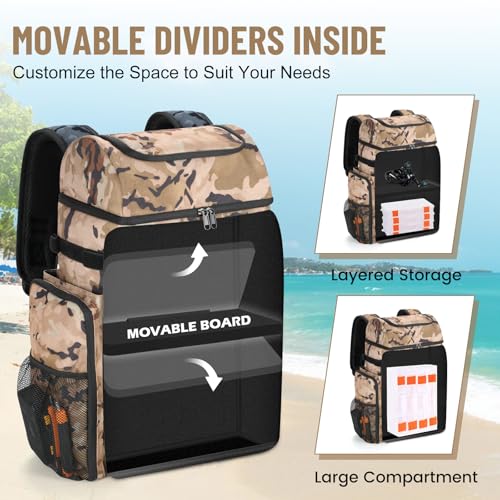 VJI Fishing Tackle Backpack with Rod Holder, Large Tactical Backpack, Fishing Gear Tackle Box Tactical Backpack, Water Resistant Sport Bag and Equipment
