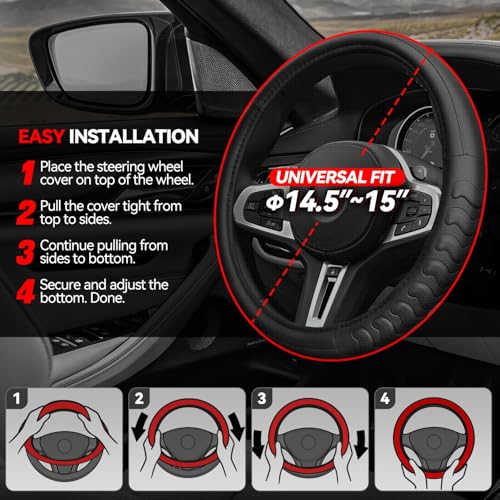 Auto Dynasty Steering Wheel Cover, Breathable Microfiber Leather Car Steering Wheel Protector with Non-Slip Grip Pattern, Inner Rubber Lining, [14 1/2 to 15 Inches] Universal Fit Cars Trucks SUVs - color: 3D Texture A