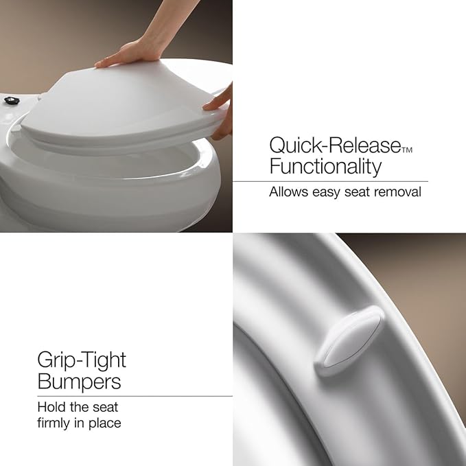 KOHLER 4639-RL-95 Cachet ReadyLatch Round Toilet Seat Soft Close, Ice Grey