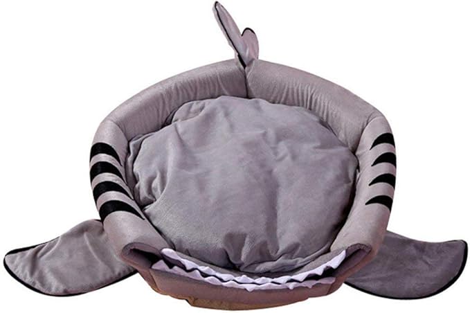 Shark Shaped Pet Dog Puppy Bed Warm Cat Bed House Nest for Autumn Winter Grey XS