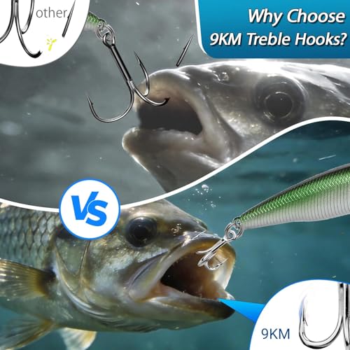 9KM DWLIFE Treble Hooks 4X High Carbon Steel Triple Hooks Fishing Hooks for Big Salmon Trout Bluefish Catfish Hooks 10 pcs - color: Silver, size: 2#